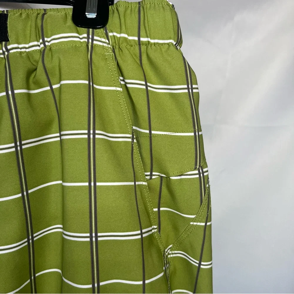 The North Face Belted Swim Shorts Lime Green with Gray & White Plaid Size Medium